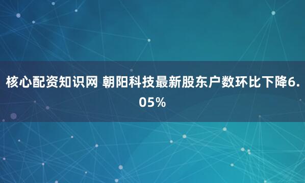 核心配资知识网 朝阳科技最新股东户数环比下降6.05%